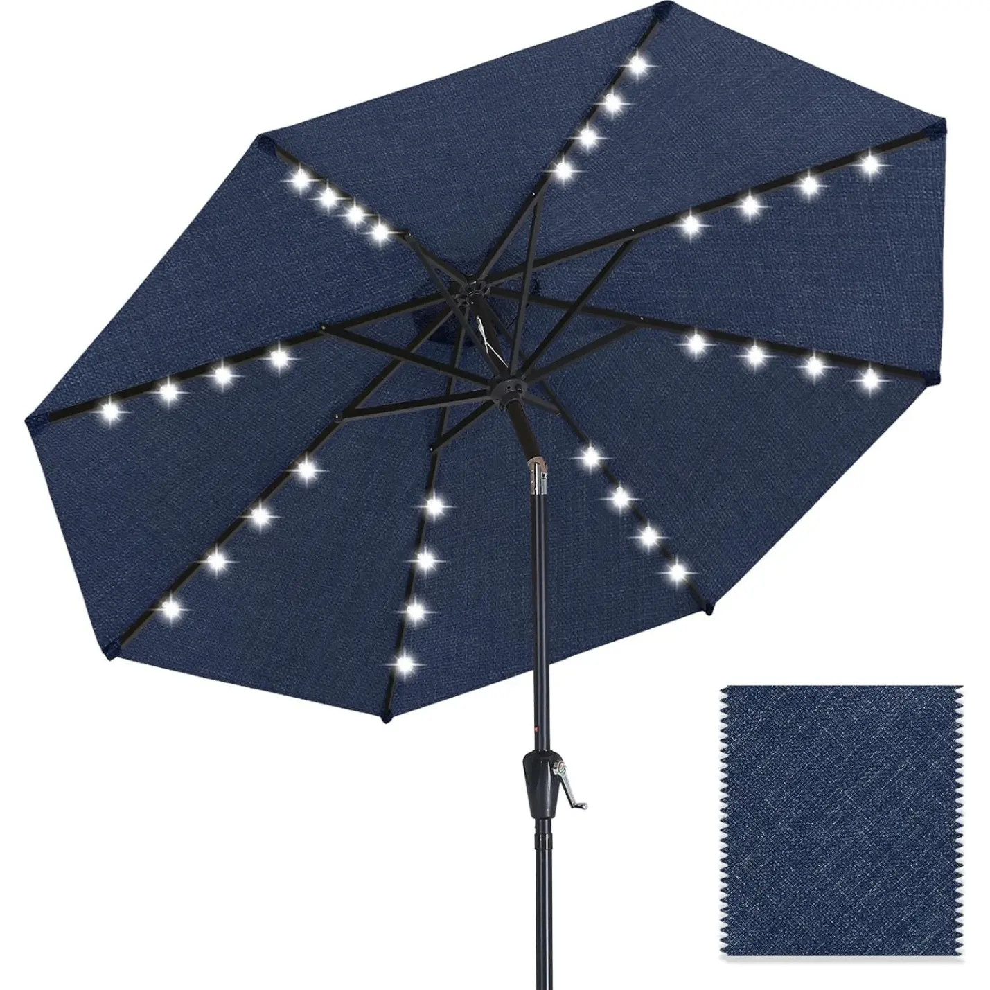 ABCCANOPY 9ft Patio Umbrella, Outdoor Table Umbrella with Crank and Tilt, 5-Year Solar Lights and 10-Year Fiberglass Styles, Base Not Included