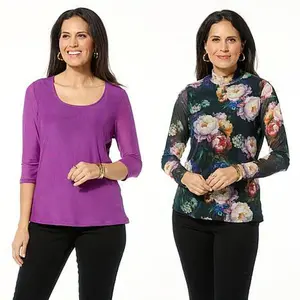 DG2 by Diane Gilman 2-pack Print/Solid Mesh Top