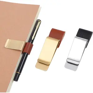 2 count PU Leather Retro Notebook Pen Clips Metal Pen Loop Holder Sleeve -  &