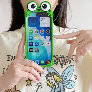 Cute Cartoon Big-Eyed Frog Phone Case For iPhone 17 16 15 14 13 Pro Max  Silicone Shockproof Protective Case