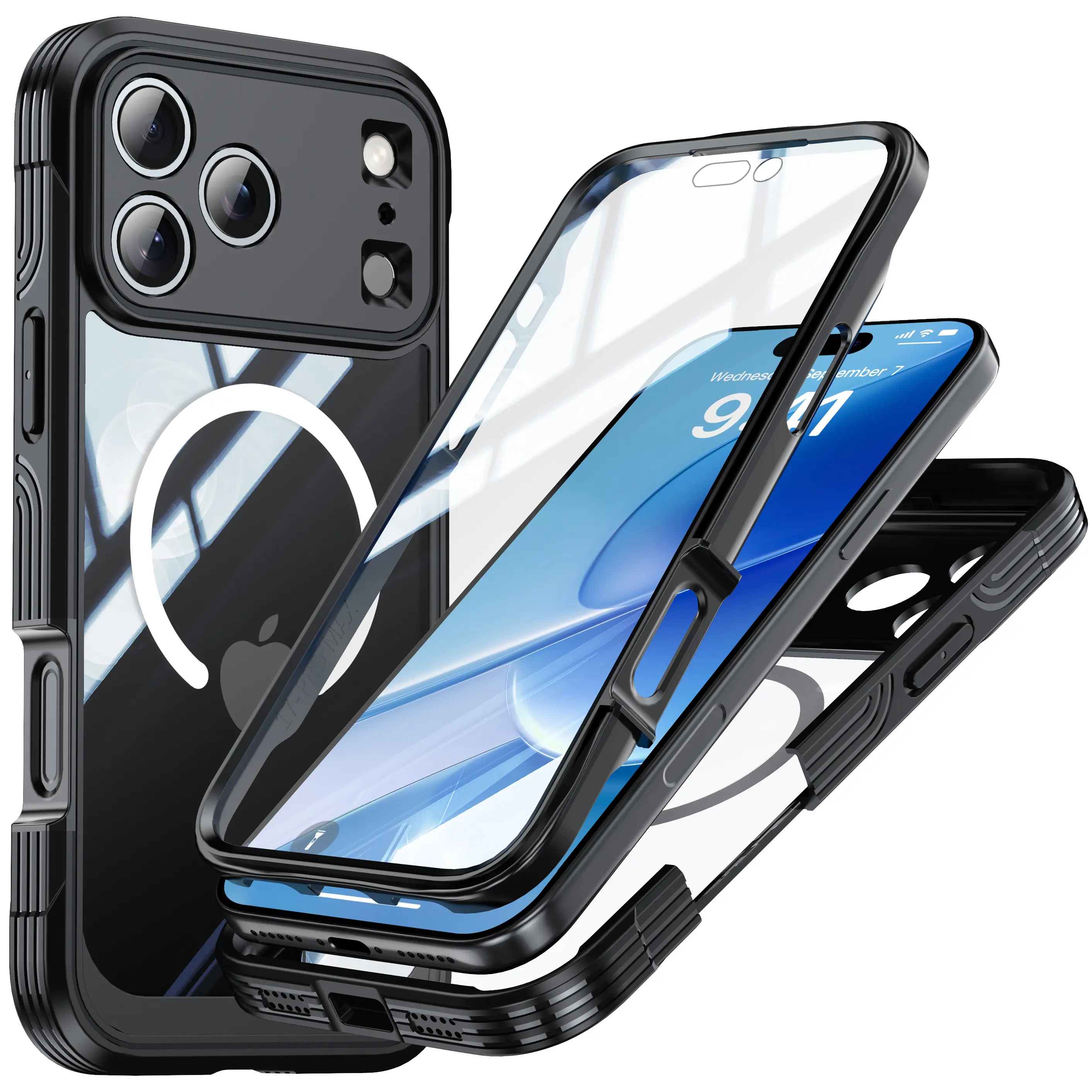 for iPhone 17 Pro Max 16 15 Case,Compatible with Magsafe Built-in 9H Tempered Glass Screen Protector & Camera Lens Protector Full Body Shockproof Protective Women Girl Bling Case