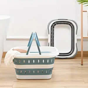 Foldable Laundry Basket with Handle, Durable Plastic Storage Bin, Space-Saving Rectangular Design for Bedroom Bathroom Home Organization
