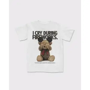 Funny Fireworks Crying Youth and Adult Graphic T-Shirt in Fast Past Magic Kingdom Style Unisex Boxy Fit