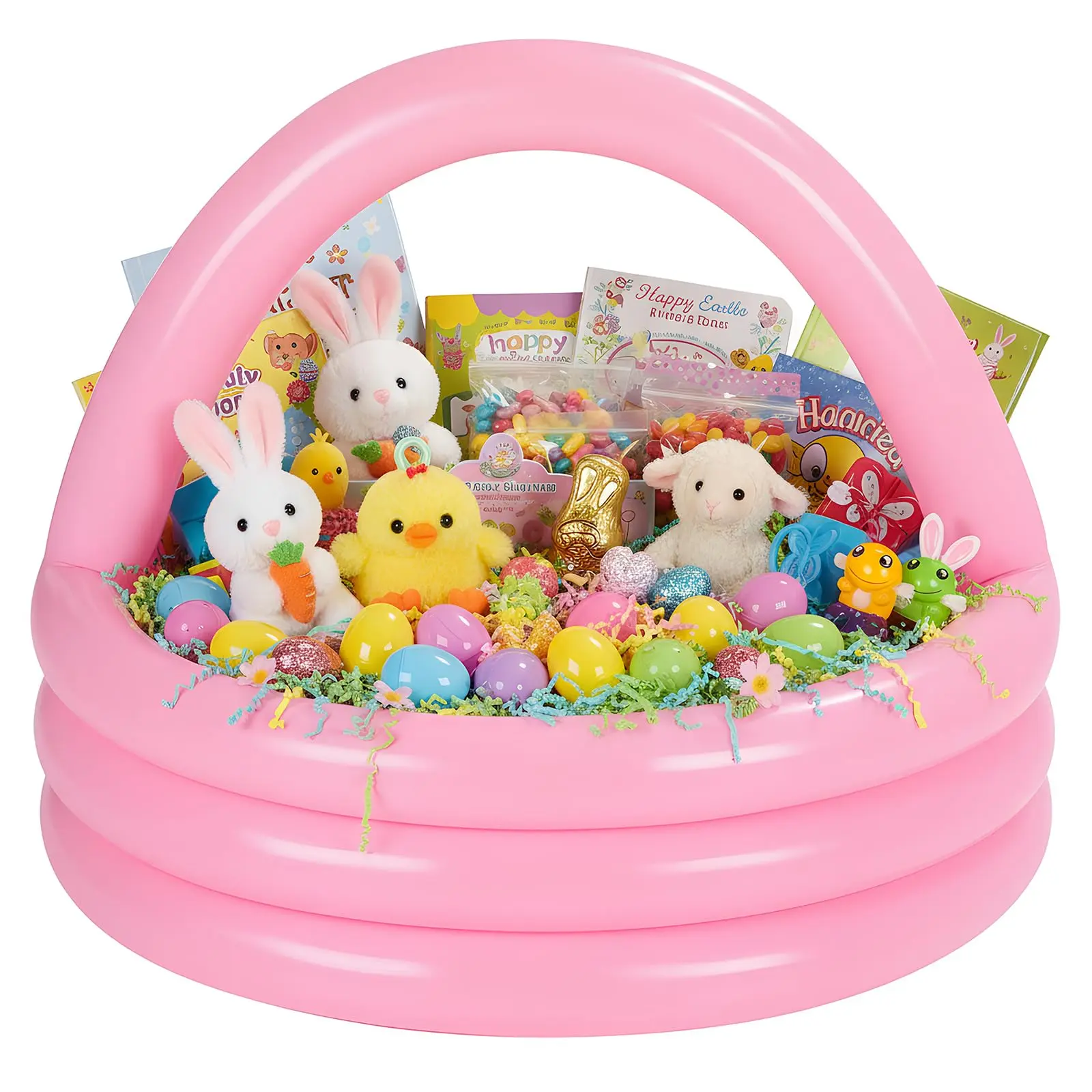 Easter Inflatable DIY Gift Basket Large Easter Basket for Kids Easter Egg Hunt Candy Holder Party Favor Holiday Decoration