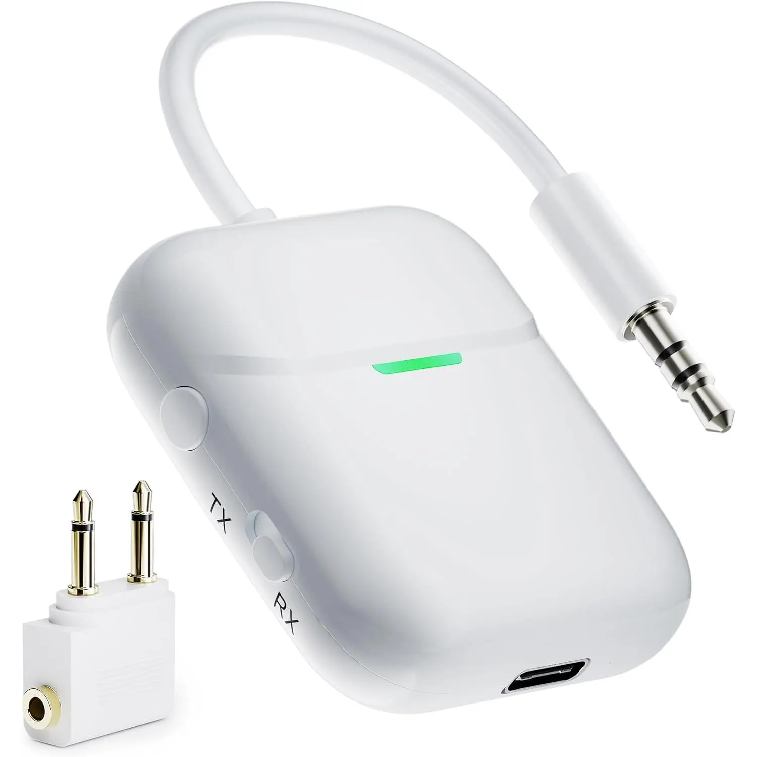Wireless Bluetooth Transmitter-Receiver with 3.5mm AUX Audio Jack Adapter, Stereo Connection for 2 AirPods/Bluetooth Devices, Headphones, Airplane Use with Projector, Speakers, MP3, Cable Accessories