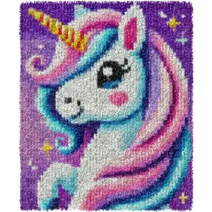 latch hook kits for adults, DIY Handmade Carpet Crochet Needlework Mat Knotted Cushion Tapestry, Pink unicorn Pattern Pre-Printed, Christmas Embroidery Kits Decoration Festival Gift 20.47in*14.96in 52cmx38cm