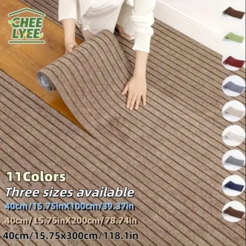Self-Adhesive Carpet Tiles Roll, 5mm Thick Anti-Slip Floor Mat, Durable Polyester Fiber Blend, Striped Pattern, Suitable for Hall Living Room Bedroom Kitchen Office, Durable Decorative Mat, Non Slip Mat