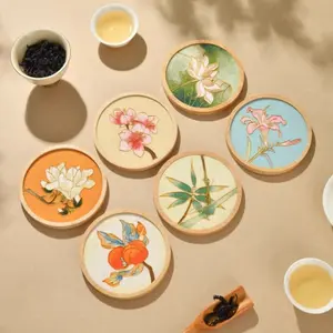 DIY Oriental Flowers Paint by Numbers Bamboo Cup Coaster Kit, All in One Kit with Tools, Easy-to-Follow Cloisonne Enamel Filigree Design, Perfect for Beginners & Youngsters, Ideal for Home Decor & Holiday Crafts