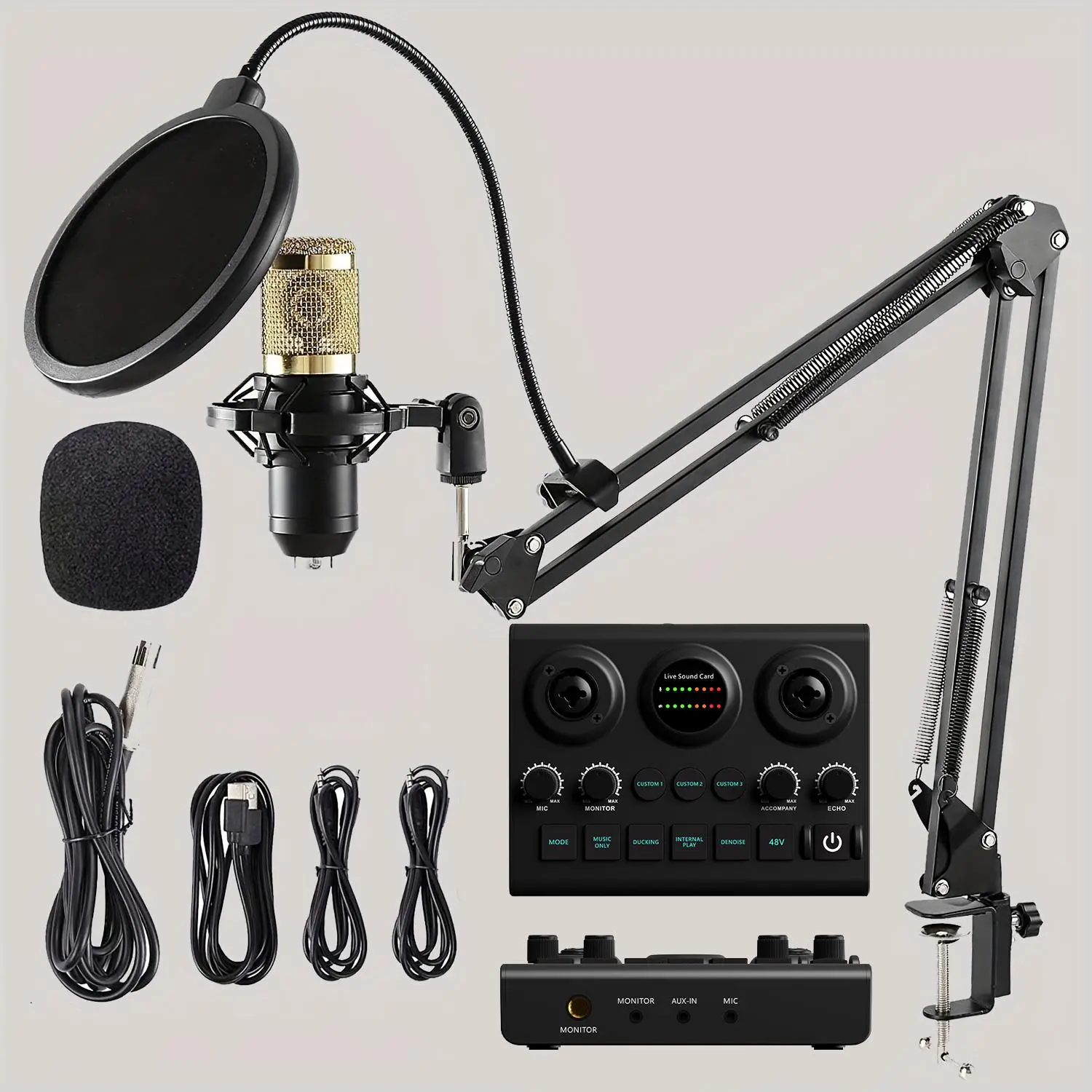 Professional Podcast Kit, USB Rechargeable Studio Condenser Microphone with Adjustable Stand, Voice Changer & Volume Control, Suitable for DJ, Live Streaming, Gaming, Karaoke & Singing