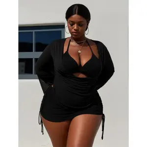 Curvy Girl Must-Have | Halter Bikini + Flare Sleeve Cover Up Dress  Beach Vacation Cover Up Dress
