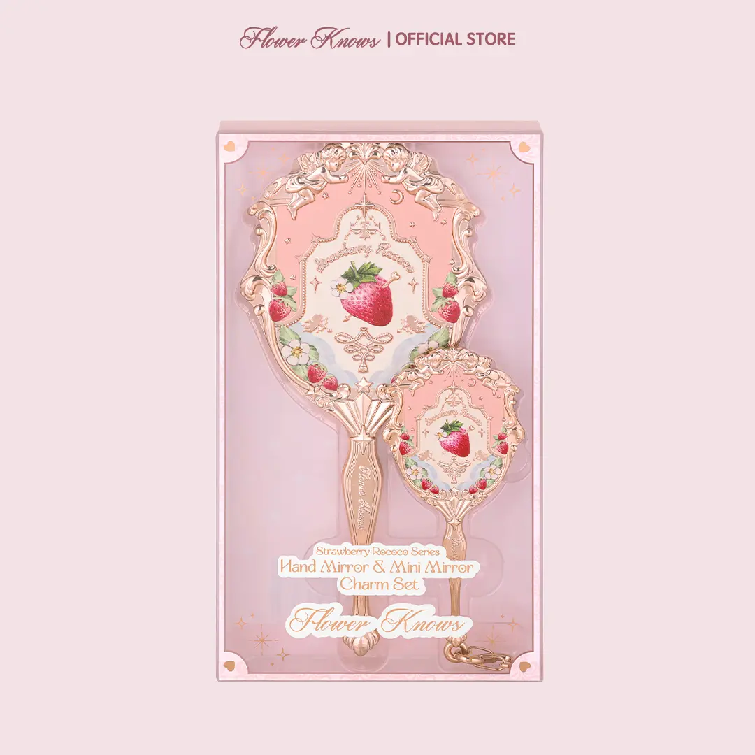 Flower Knows Strawberry Rococo Collection Hand Mirror & Mini Mirror Charm Set, Ideal for Christmas gift, Black Friday