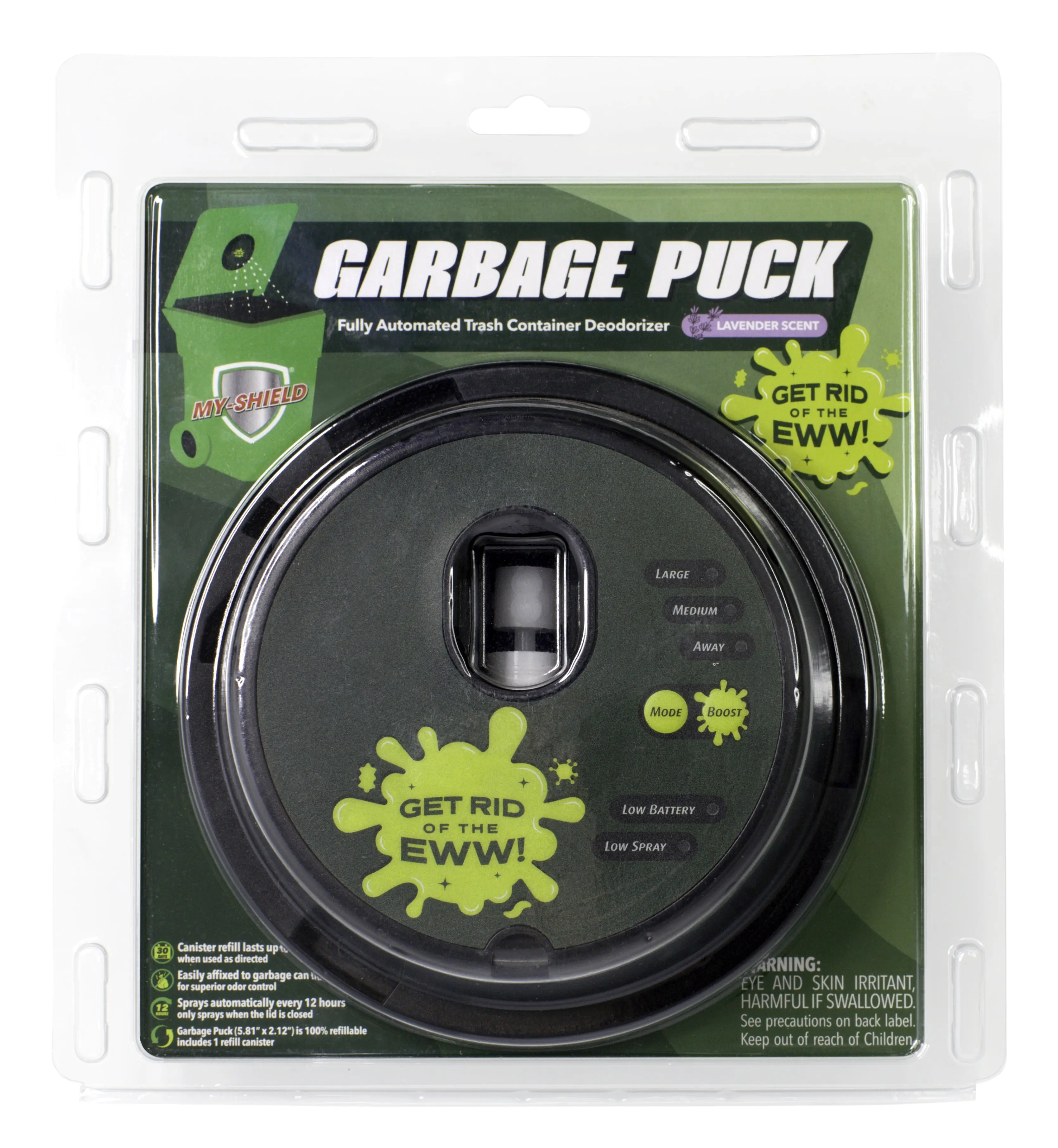 Garbage Puck Automatic Trash Can Deodorizer Spray for Outdoor Bins, Lavender Scent, 30-Day Refill, Designed in the USA