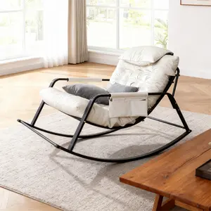 TazTir Headrest Rocking Chair Double Breathable Leisure Lounger With Soft Cushion Comfortable Indoor Outdoor Rocker For Living Room Bedroom Patio Garden Fabric Recliner