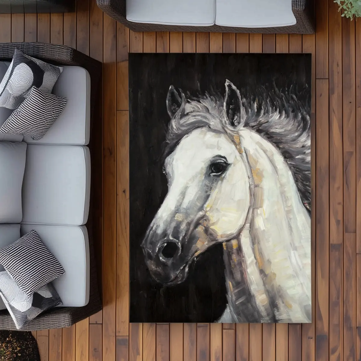 360 Stand White Star Horse Western Area Rug - 4x6 ft Rectangular Polyester Rug with Sturdy Design, Chenille Print, Indoor/Outdoor Use, Complements Home Decor, Complements Decor, Horse-Themed Area Rugs