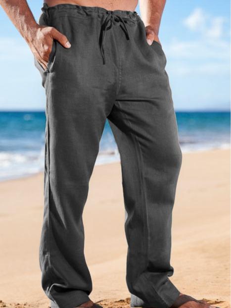 Drawstring Linen Riviera Pants - Versatile Casual Comfy Trousers for Men - White, Black, Ivory, Natural (khaki), Slate Gray - Menswear