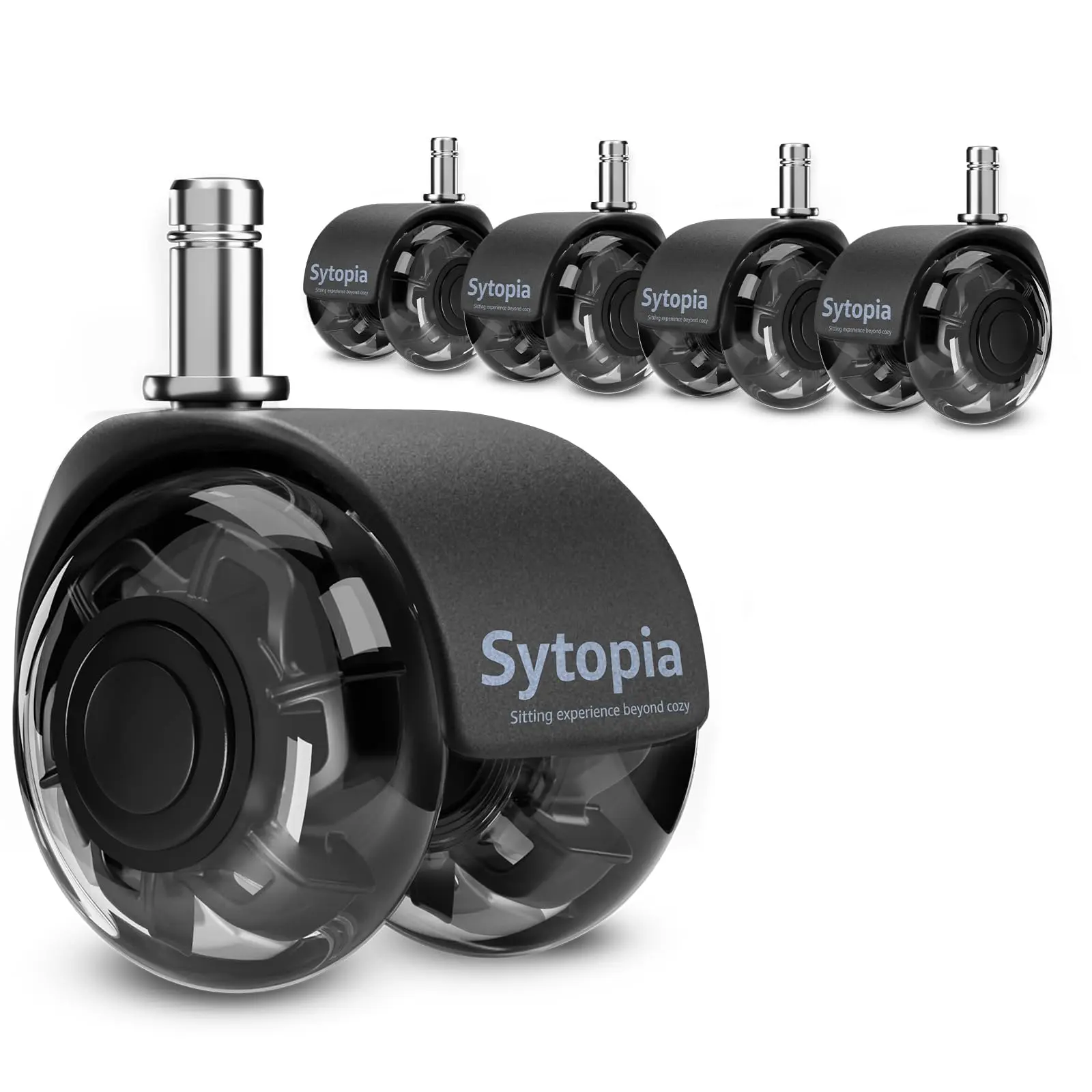 SYTOPIA Spin Chair Casters - 5-Piece Heavy Duty, High Weight Capacity Rollerblade Wheels with Precision Ball Bearings, Smooth Glide, Rubber-Free Universal Replacement for Hardwood, Carpet Floors, No Scratch for Home and Office