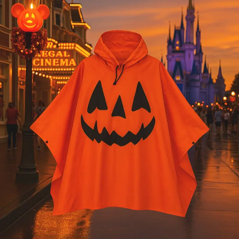 Pumpkin Rain Poncho | Halloween Rain Poncho | Summerween Rain Poncho | Jack-O-Lantern Rain Poncho