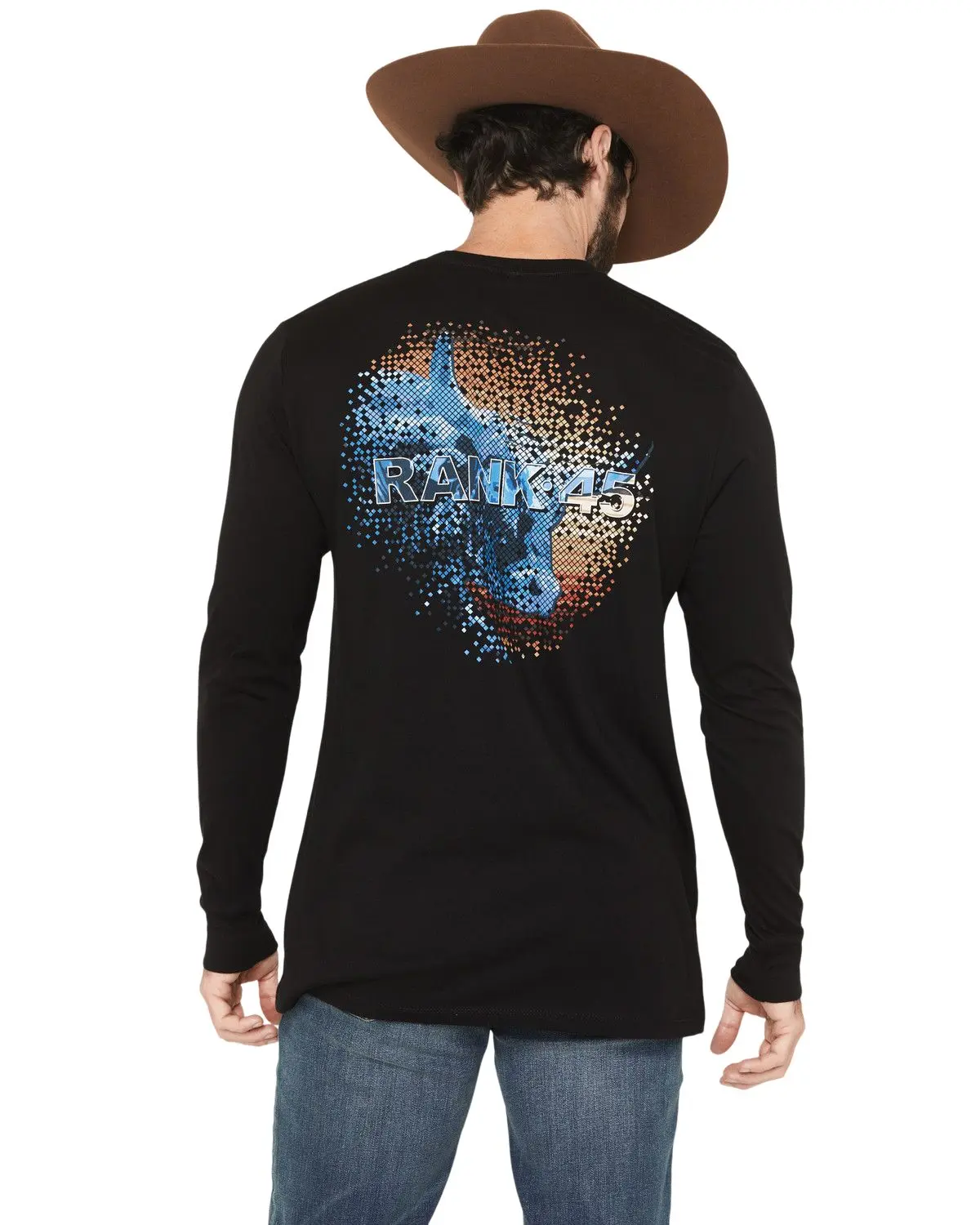 Rank 45 Men's 45&Reg; Men'S Serape Logo Bull Pixel Long Sleeve Graphic - Rmho25t13-Blk