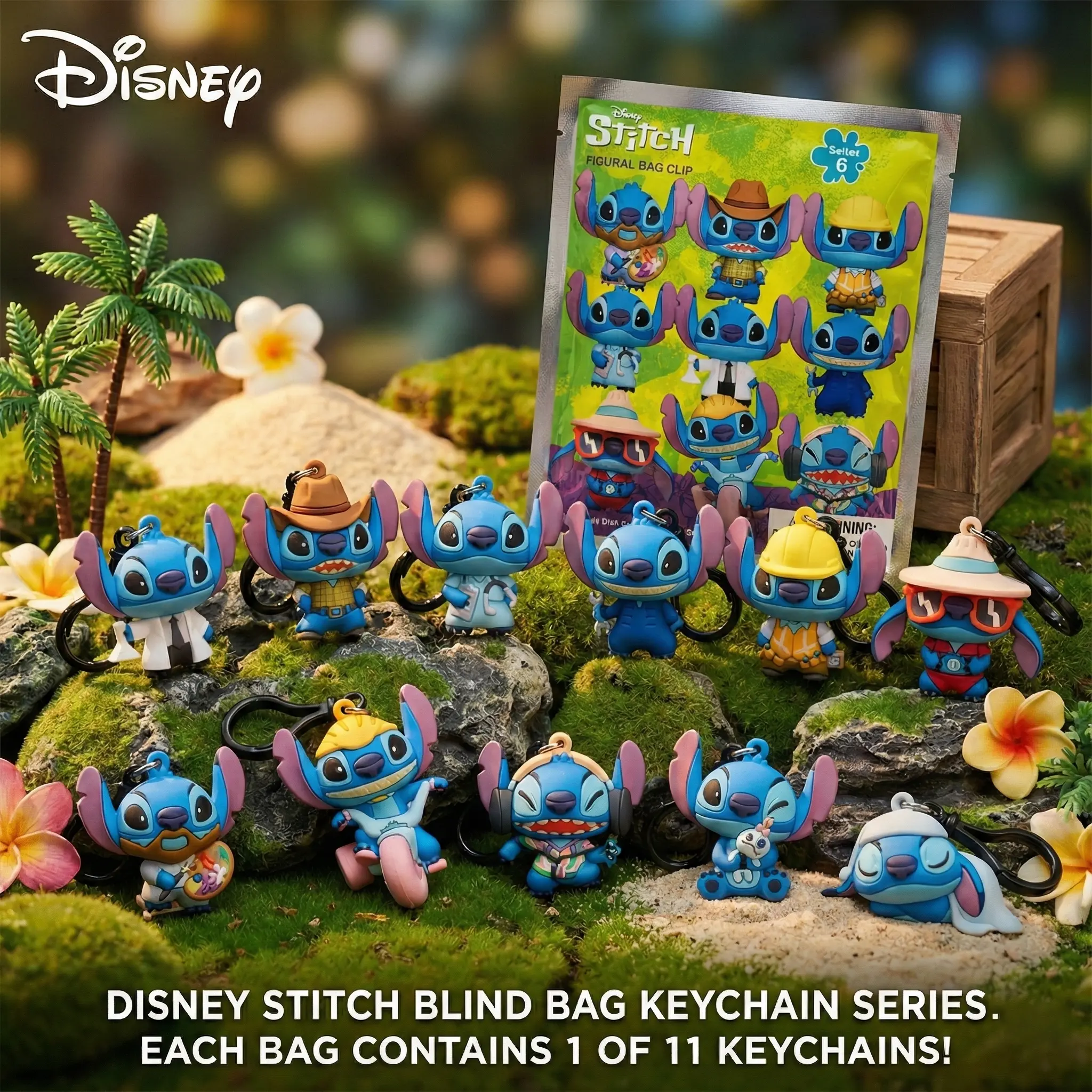 Disney Stitch Offcially licensed Keychain Blind Bag 1PC PVC Blind Box 3D Figurine Charms Bag Clip Anime Figure Keychain Collector Keyring Backpack Decor Stitch
