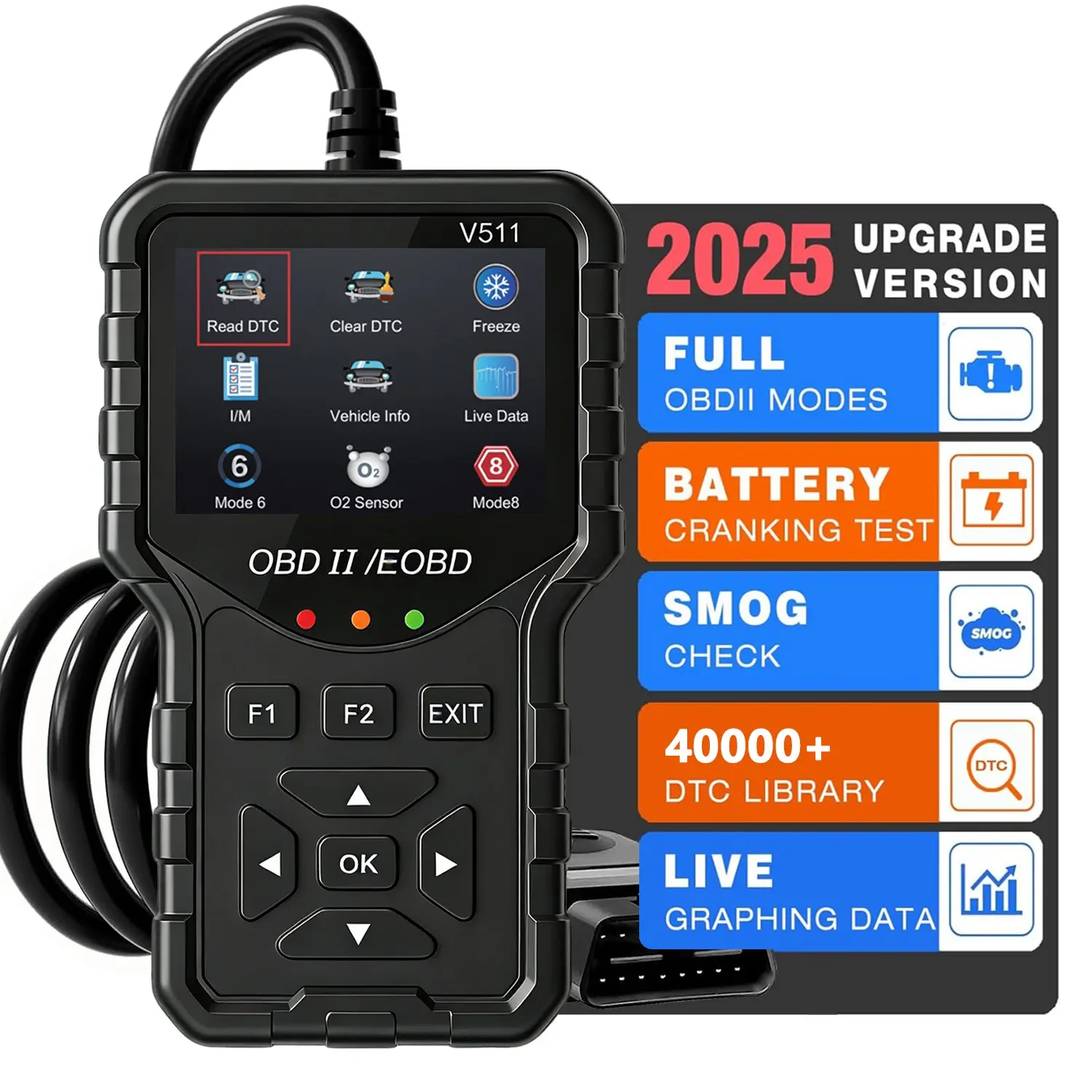 New Professional Obd2 Automotive Scan Tool Car Diagnostic Tool V511 Obd Scanner, Supports 8 Languages, Real-Time Data Stream, Clear Fault Codes, Durable Structure and No Battery Required
