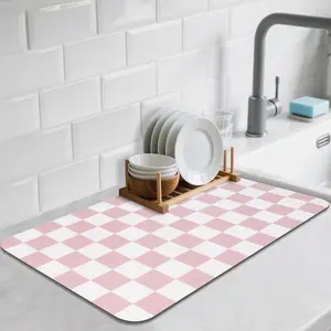 Checkered Dish Drying Mat for Kitchen Counter, Absorbent Non-Slip Coffee Mat, Heat Resistant Mat for Countertops Coffee Bar Decor 12" x 20"