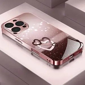 Heart Pattern Rose Gold/Plated Pink Phone Case Cover for iPhone 17/17 Pro/17 Air/17 Pro Max/16/16 Pro/16 Plus/16 Pro Max/15/15 Pro/15 Pro Max/14/14 Pro/14 Plus/14 Pro Max/13/13 Pro/13 Pro Max/13 Mini/12/11 Minimalist, Fashionable, Cute, Unisex Christmas,