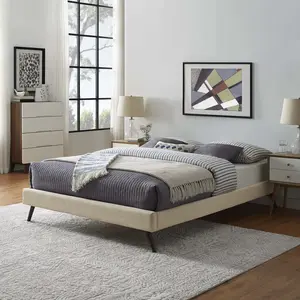 Modway Loryn Full Fabric Bed Frame with Round Splayed Legs in Beige