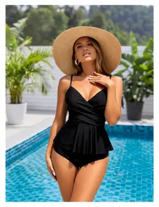 Women's 2 Piece Swimsuit Black - V Neck Sleeveless Swimsuits for Women Nylon Spandex Bathing Suits Athletic Swimwear for Teens Girls Active Swimsuit