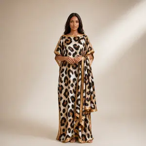 Women's Elegant Leopard Pattern Robe Set, Long Dress + Headscarf Scarf Hairband, Beach Sun Protection Satin Silk Shawl, Beach Cover Ups, Swimwear Coverups, Swimsuit Cover Ups, Summer Coverup