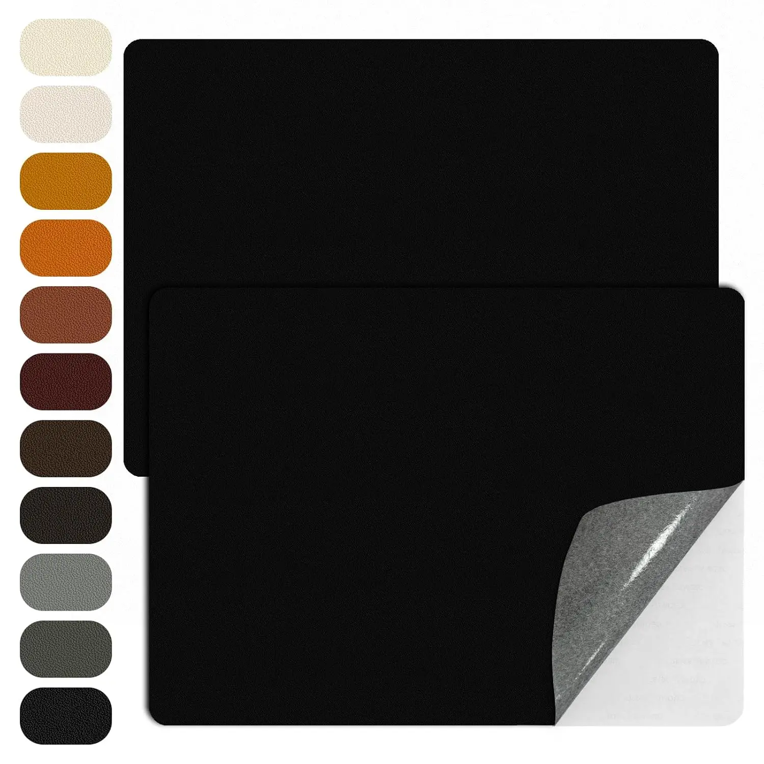 Self-Adhesive Rectangular Lychee Texture Faux Leather Upholstery Patches - 8x11 in, Black/Brown, Easy-Peel-and-Stick, for Couch Repair, Furniture Fixing