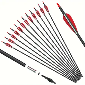12-Pack 31-Inch High-Carbon Fiber Archery Arrows for Compound & Recurve Bows - Precise Targeting and Practice - Removable Tips for Easy Replacement and Durability