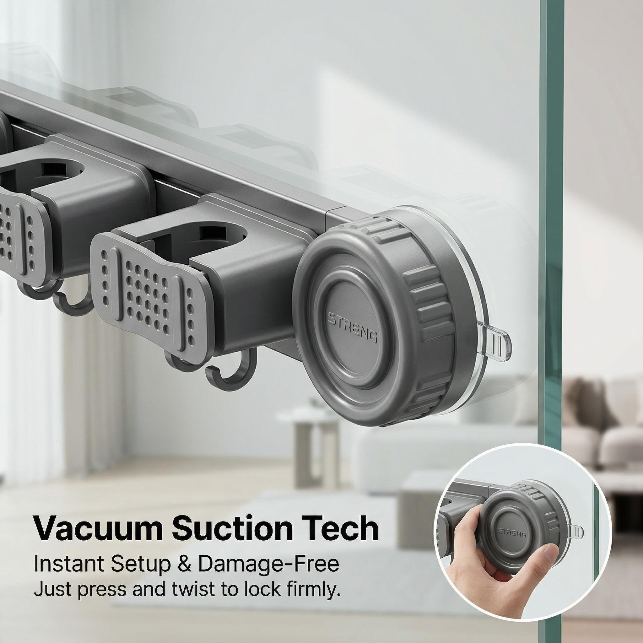 No Drill Suction Cup Mop Holder, Heavy Duty 10KG Space Aluminum Broom Organizer with Hooks, Wall Mounted Damage-Free Storage Rack for Bathroom Kitchen Laundry Room No Drill Suction Cup Mop Holder, Heavy Duty 10KG Space Aluminum Broom Organizer with Hooks, Wall Mounted Damage-Free Storage Rack for Bathroom Kitchen Laundry Room