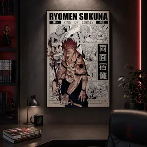 Sukuna Jujutsu Kaisen Anime Poster Art, JJK Ryomen Sukuna Manga Poster Japanese Wall Decor Gift for Anime Fan, Retro Minimalist AestheticCanvas Poster Wall Decor, Room Decorations, Funky Home Decor,anime wall art,bedroom canvas poster
