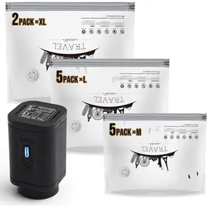 Vacuum Storage Bags with Rechargeable Cordless Pump, 12 Pack (5M+5L+2XL), Compression Packing Cube for Luggage and Suitcase, Vacuum Seal Bags for Clothing, Cruise Ship and Travel Essentials