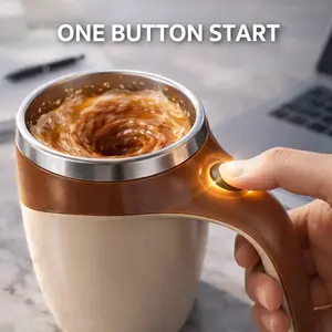 Rechargeable Self Stirring Mug, 13.5oz Magnetic Automatic Mixing Coffee Cup, Double-Wall Vacuum Insulated Stainless Steel Mug with Lid and Handle, Perfect for Coffee, Protein Shake, Matcha, Milk