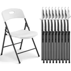 Folding Chairs 6 Pack, Outdoor Plastic Sturdy Metal Folding Chairs for Outside Indoor, Portable 350 lbs Capacity Heavy Duty Foldable Commercial Seating for Picnic, Party, Patio, Office, White