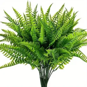 6pcs Realistic Artificial Boston Ferns - Artificial Boston Ferns Outdoor Flower Pot Large Realistic Fake Fern Hanging Decor Fern Stems Indoor Basket Plant Urn Filler Front Porch Outdoor Fake Plants