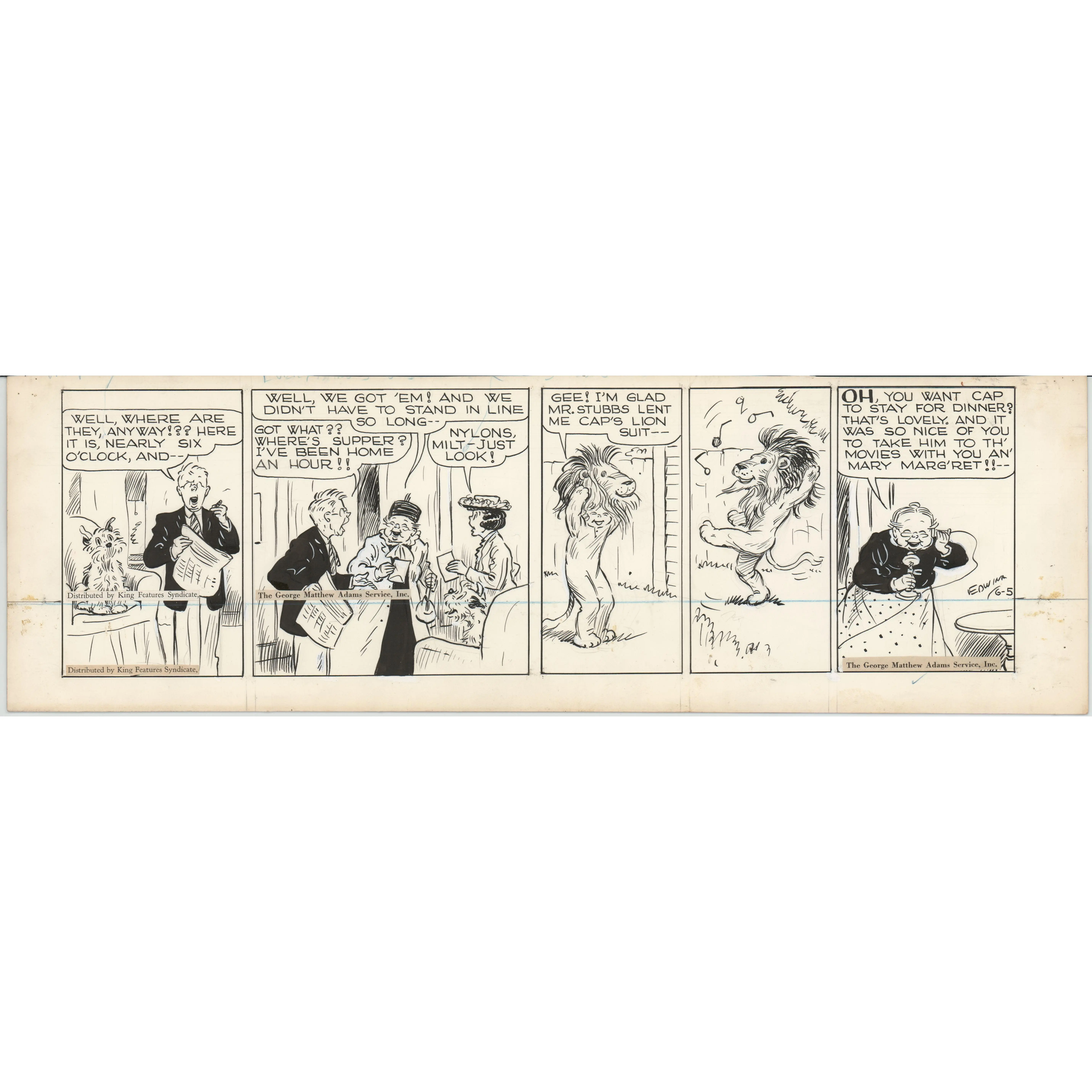 Cap Stubbs and Tippie Original Ink Daily Comic Strip Art Signed and Drawn by Edwina Dumm 1946 8-497
