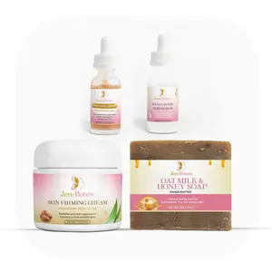 Jere Botew Radiance & Repair Bundle - Gentle Dark Spot Serum, Hyaluronic Acid Serum, Skin Firming Cream, Oat Milk & Honey Soap for Sensitive Skin Repair