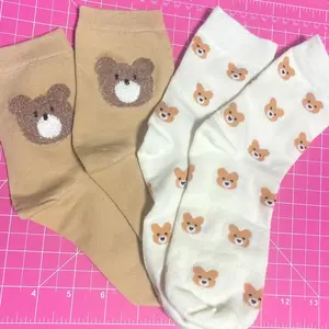 2 Pack of Teddy Bear Socks Kawaii - Cute, That Girl, Hair Accessories, Bow, Hair Tie, Ponytail, Aesthetic