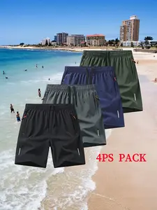 Pack of 4 men’s shorts, casual men’s shorts made from quick-dry fabric, versatile summer sports shorts suitable for outdoor activities