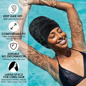 Swim Turban Waterproof Silicone lined Swim Cap Long Hair Swim Caps for Women Youth - Large Swim Caps