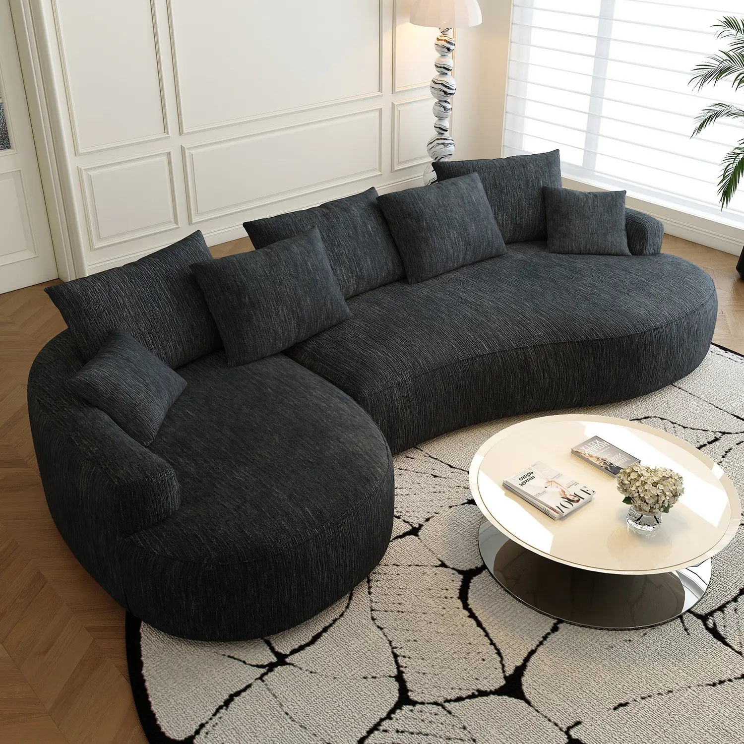 115-inch Left-Facing Recliner L-Shaped Modular Sectional Sofa - Modern Cloud Sofa, Seamless Plush Design, Soft Contoured Back, Convertible Adults' Couch for Living Room, Indoor Furniture (Black)