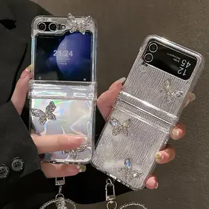 Glitter 3D Butterfly Case for Samsung Galaxy Z Flip 3 4 5 6 7 5G Flip6 Flip7 Protection Flip5 3-PIECE Set Hinge Fashion Cover