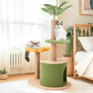 31.5" Sunflower Cat Tree for Small Indoor Cats, Cute Cat Tower with Scratching Post, Leaf Platforms & Hanging Toy
