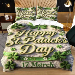 2/3 Pcs Irish Holiday Duvet Cover Set, Green Dimensional Shamrock Print Bedding Set, Soft Microfiber for a Comfortable Sleep Experience, Perfect for Holiday Celebrations, No Filler