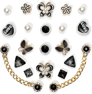 20pcs Butterfly Flower Shoe Charms, Sparkling Rhinestone & Pearl DIY Decorations for Women's Heels & Sandals, Elegant Party Favor Accessories