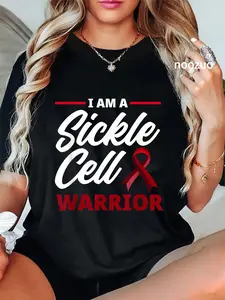 Women's Casual Graphic T-Shirt for Everyday Wear, 100% Cotton with a Round Neck and Sickle Cell Warrior Awareness Print