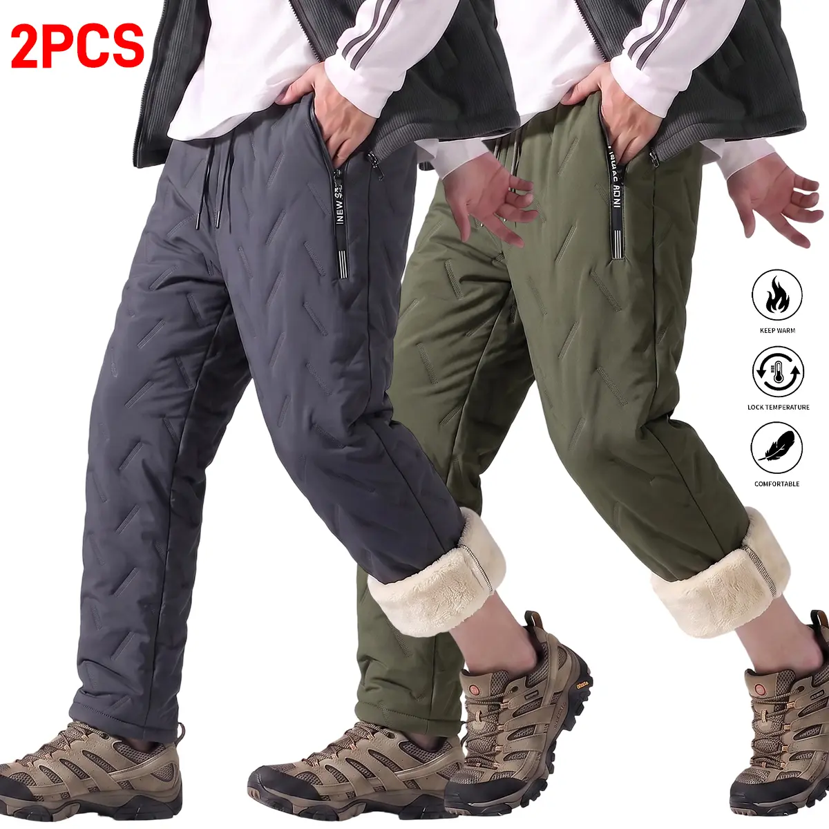 Men's Quilted Sherpa Sweatpants - Elastic Drawstring Waist, Flat-Hem Straight Leg, 100% Polyester Fill, Fleece Lining - Warm, Lightweight, Comfy for Cold Days, Home Relaxing, Elastic Waist
