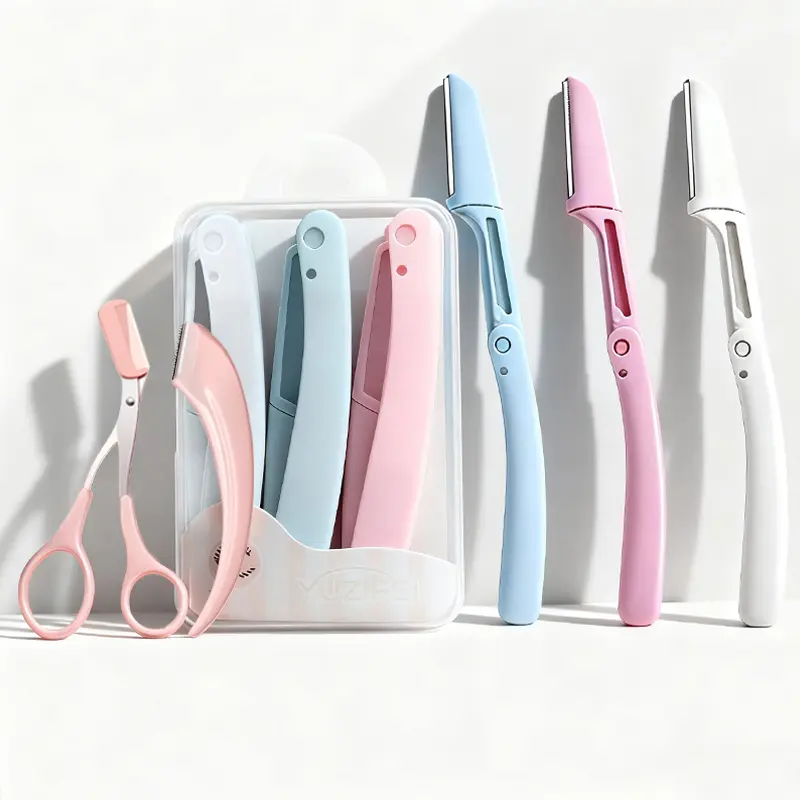 3-Pieces Stainless Steel Curved Eyebrow Hair Trimmer Set - Collapsible Self Care Tool with Curved Razor, Accurate Precision Scissors, Comb, Manual Tool for Flawless Brows, All Skin Types, Gentle Trim, Curved Tools
